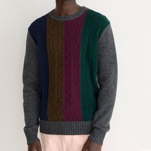 J. Crew | Wool Blend Cable Knit color block Long Sleeve Pullover Sweater